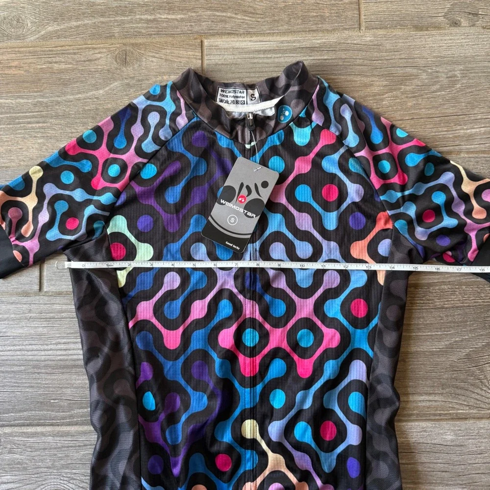 NWT WEIMOSTSR Cycling Jersey Short Sleeve Colorful Geometric Print Size S - Picture 3 of 5